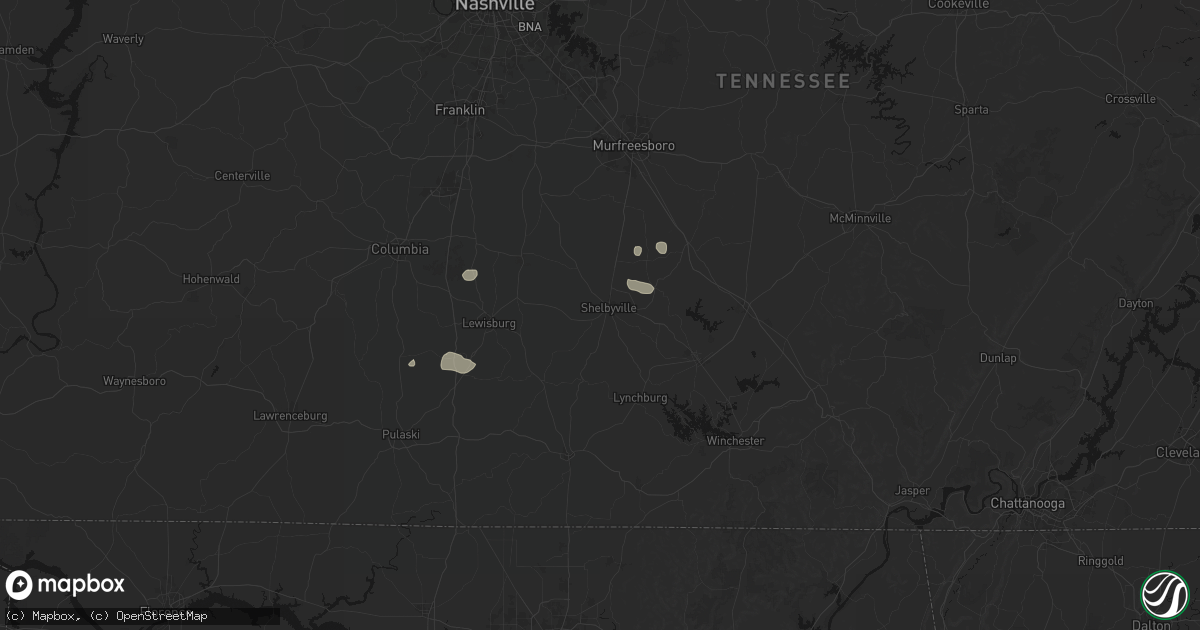 Hail map in Shelbyville, TN on July 5, 2026
