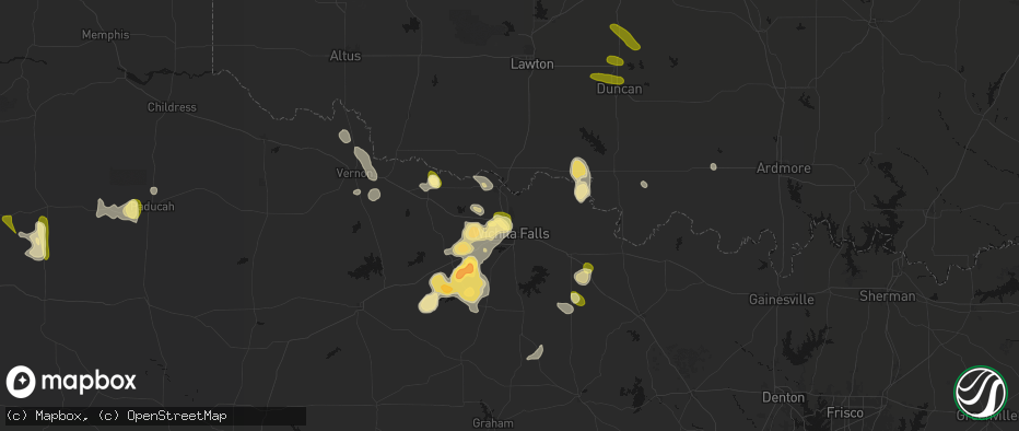 Hail map in Sheppard Afb, TX on July 5, 2026