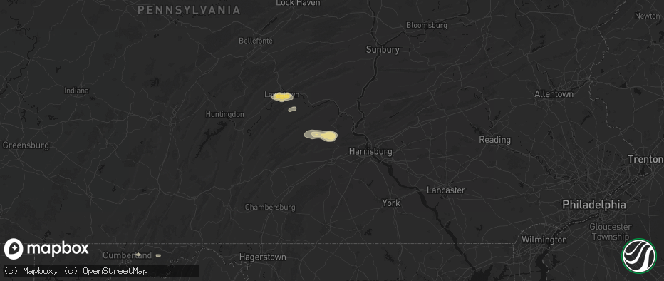 Hail map in Shermans Dale, PA on July 5, 2026