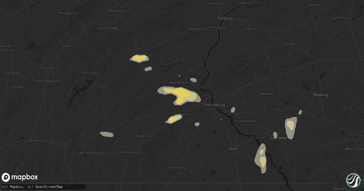 Hail map in Shermans Dale, PA on July 5, 2026