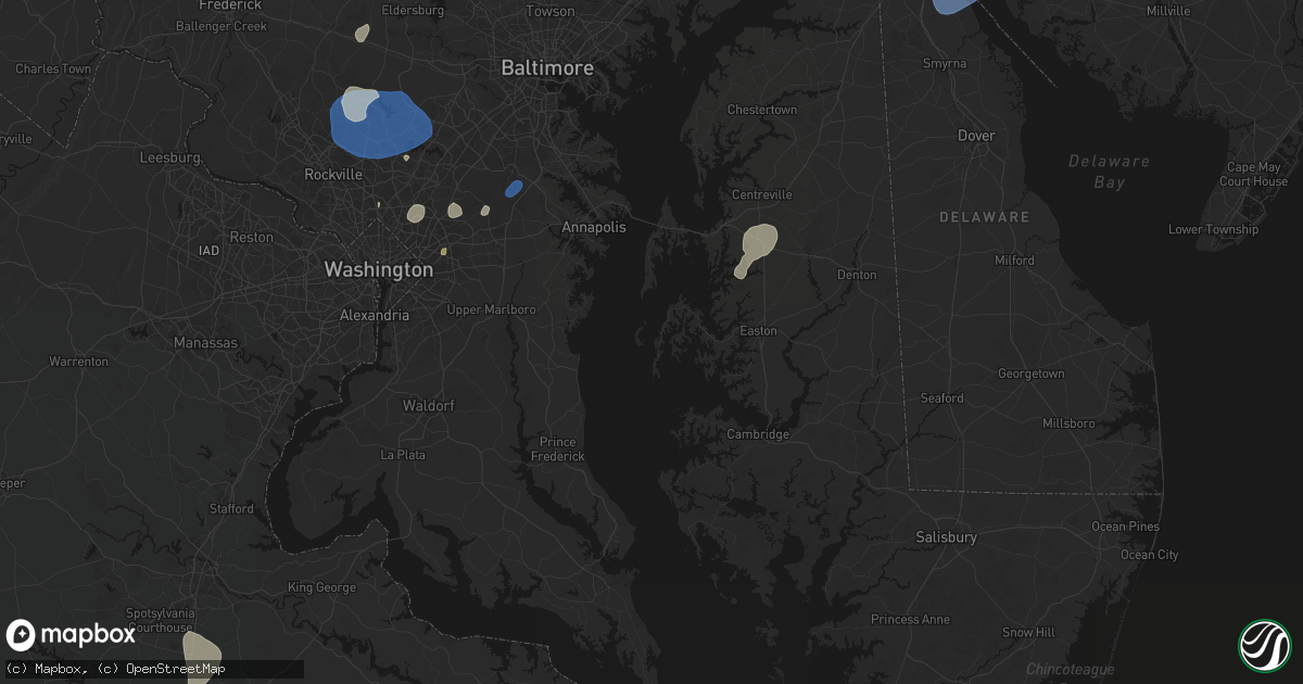 Hail map in Sherwood, MD on July 5, 2026