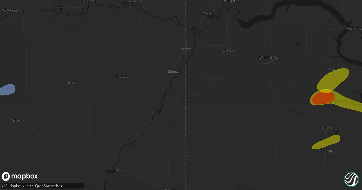 Hail map in Sidney, MT on July 5, 2026