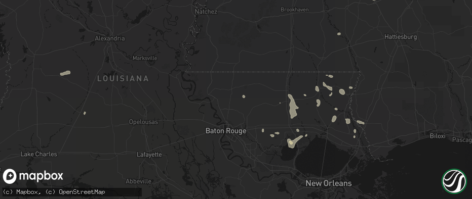 Hail map in Slaughter, LA on July 5, 2026