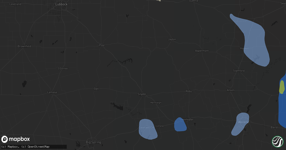 Hail map in Snyder, TX on July 5, 2026