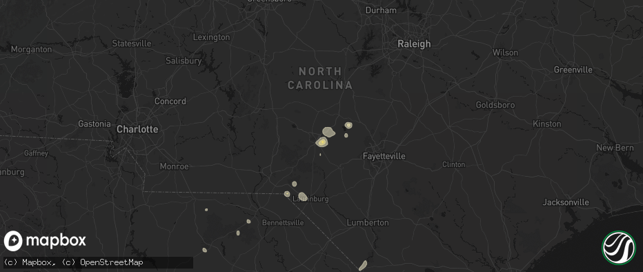 Hail map in Southern Pines, NC on July 5, 2026