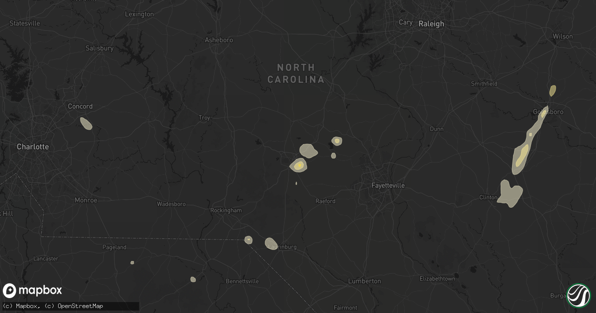Hail map in Southern Pines, NC on July 5, 2026