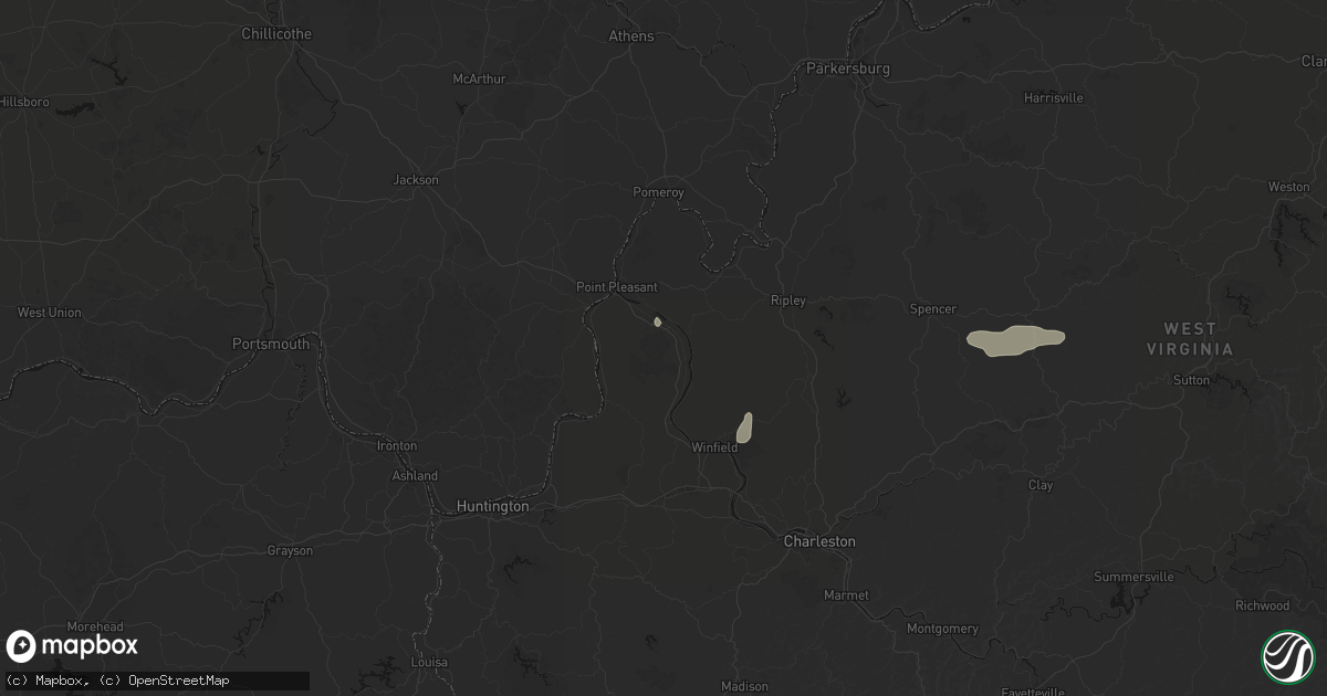 Hail map in Southside, WV on July 5, 2026