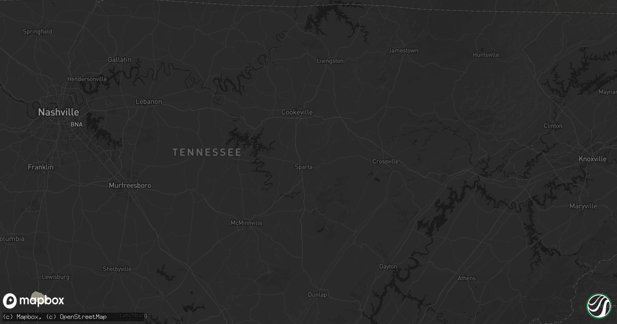 Hail map in Sparta, TN on July 5, 2026