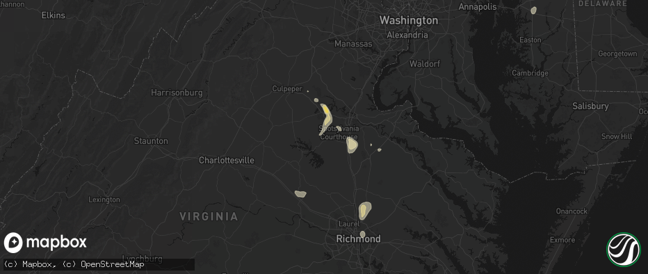 Hail map in Spotsylvania, VA on July 5, 2026