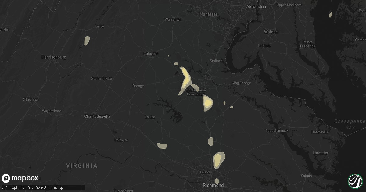 Hail map in Spotsylvania, VA on July 5, 2026