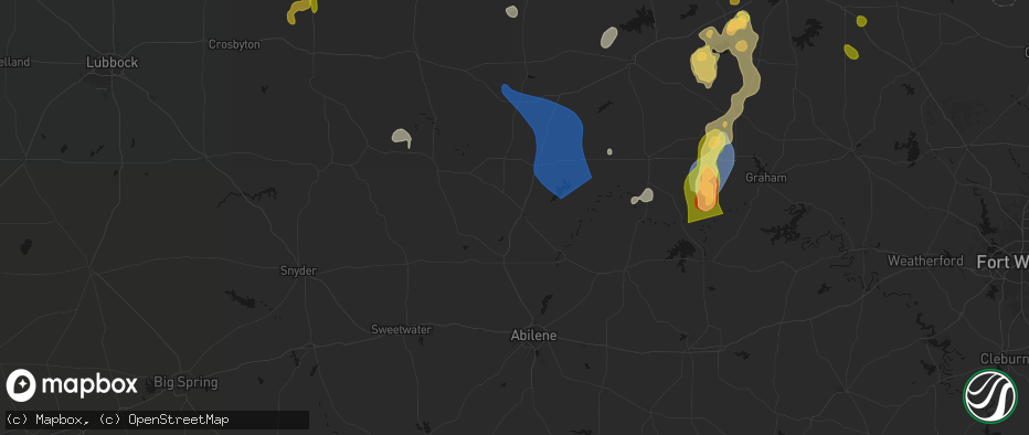 Hail map in Stamford, TX on July 5, 2026