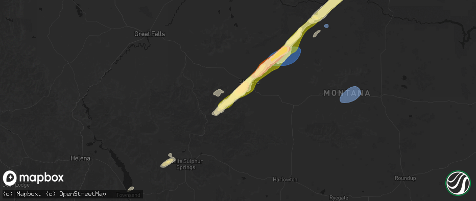 Hail map in Stanford, MT on July 5, 2026