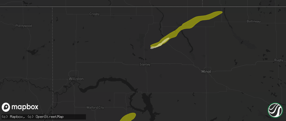 Hail map in Stanley, ND on July 5, 2026