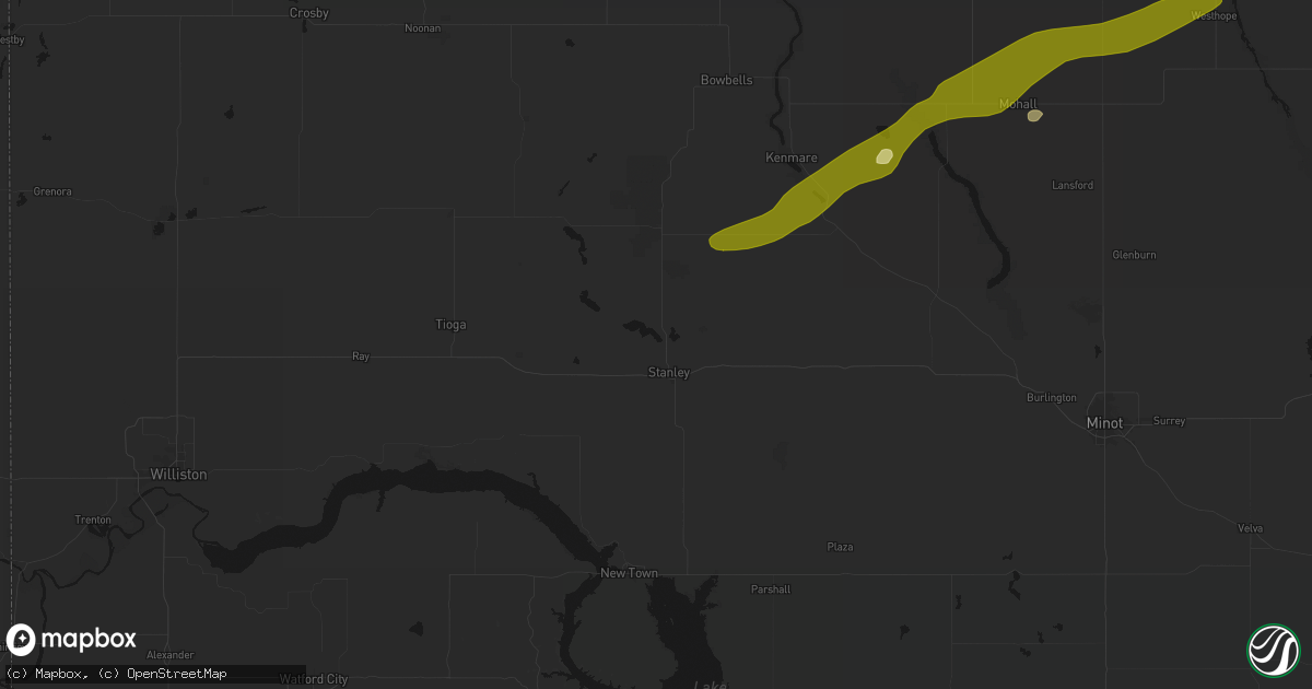 Hail map in Stanley, ND on July 5, 2026