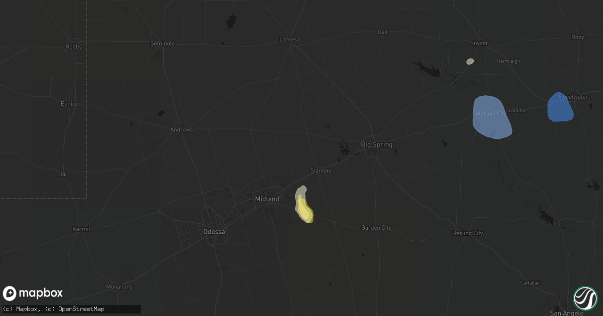 Hail map in Stanton, TX on July 5, 2026