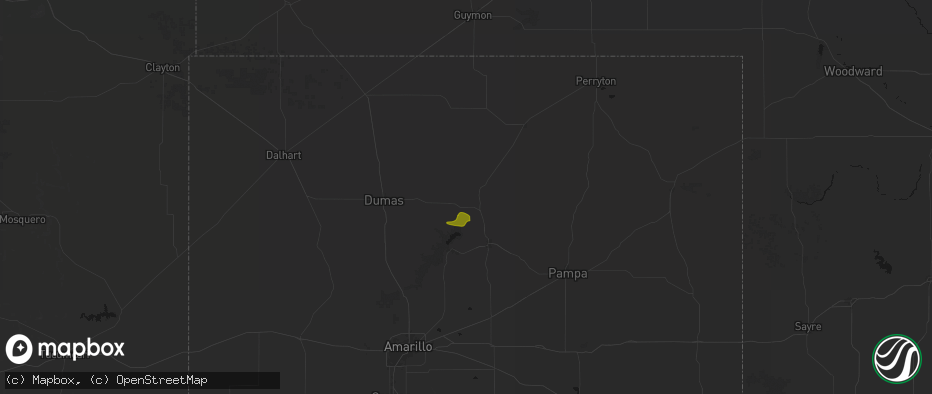 Hail map in Stinnett, TX on July 5, 2026