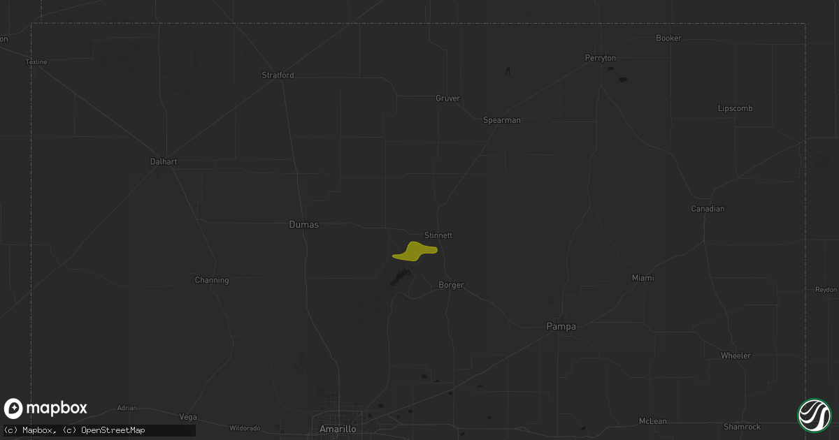 Hail map in Stinnett, TX on July 5, 2026