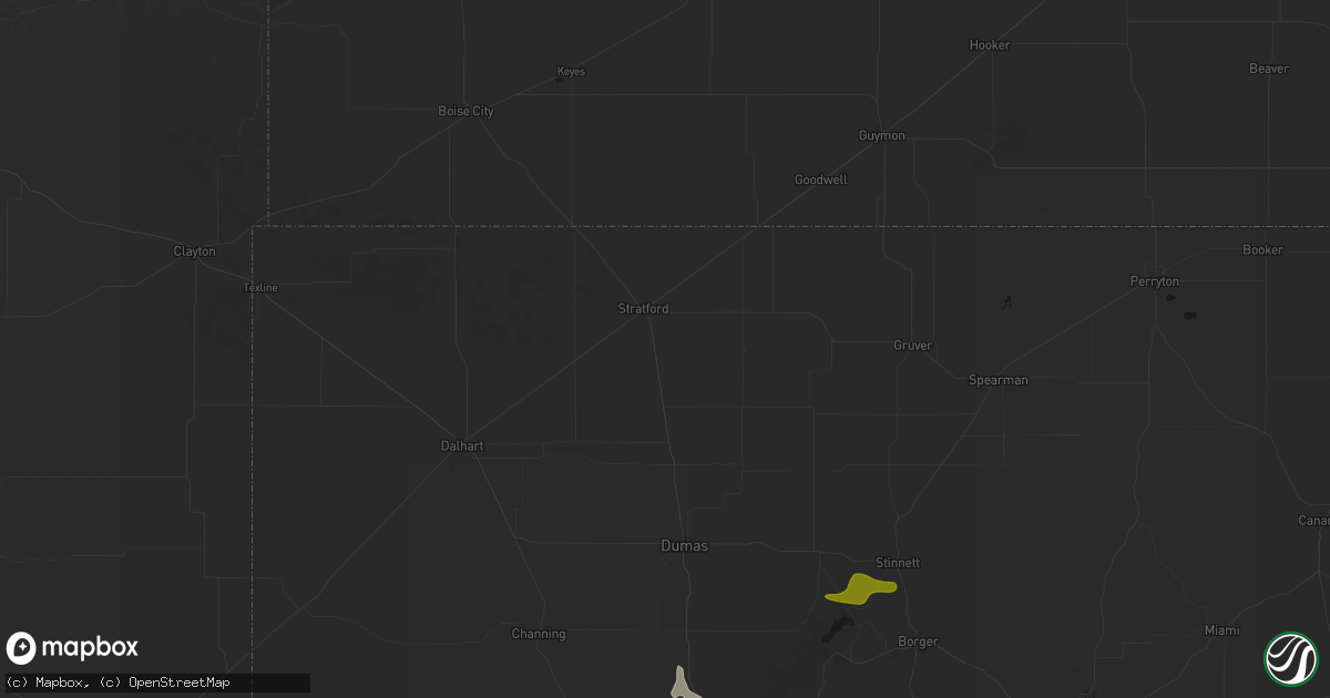 Hail map in Stratford, TX on July 5, 2026