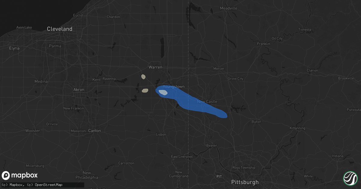 Hail map in Struthers, OH on July 5, 2026