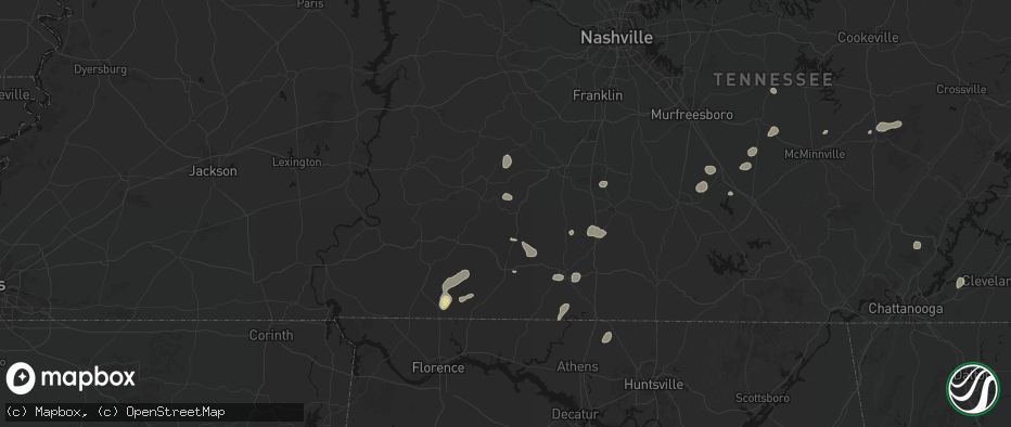 Hail map in Summertown, TN on July 5, 2026