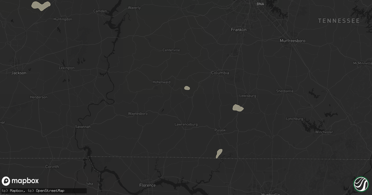 Hail map in Summertown, TN on July 5, 2026