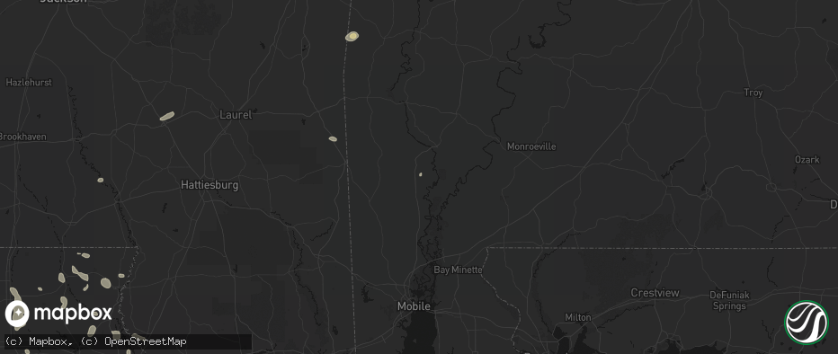 Hail map in Sunflower, AL on July 5, 2026