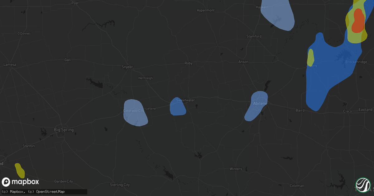 Hail map in Sweetwater, TX on July 5, 2026