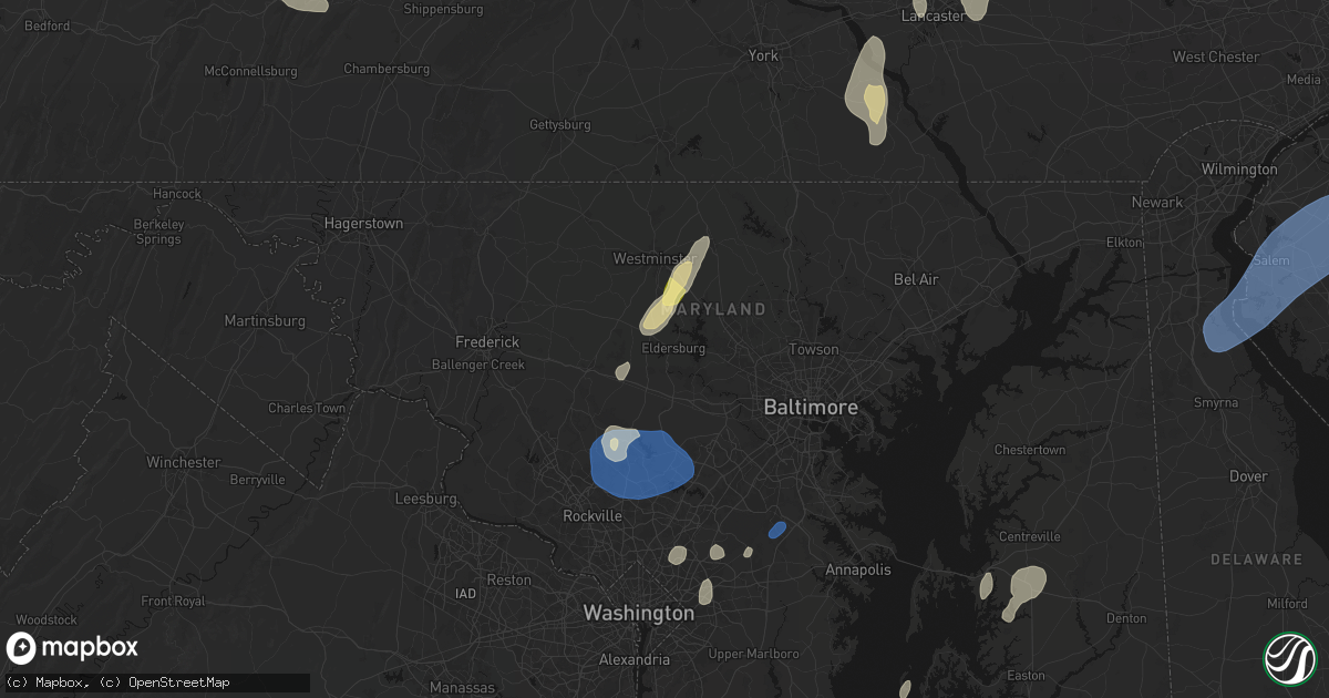 Hail map in Sykesville, MD on July 5, 2026