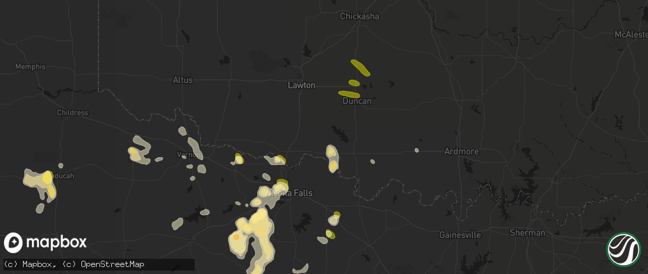 Hail map in Temple, OK on July 5, 2026