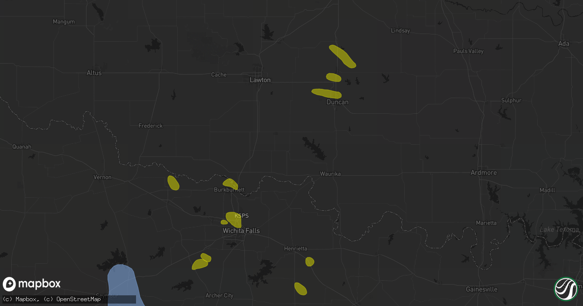Hail map in Temple, OK on July 5, 2026