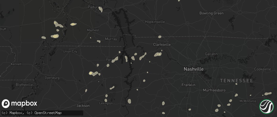 Hail map in Tennessee Ridge, TN on July 5, 2026