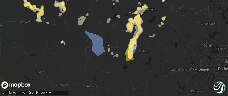 Hail map in Throckmorton, TX on July 5, 2026
