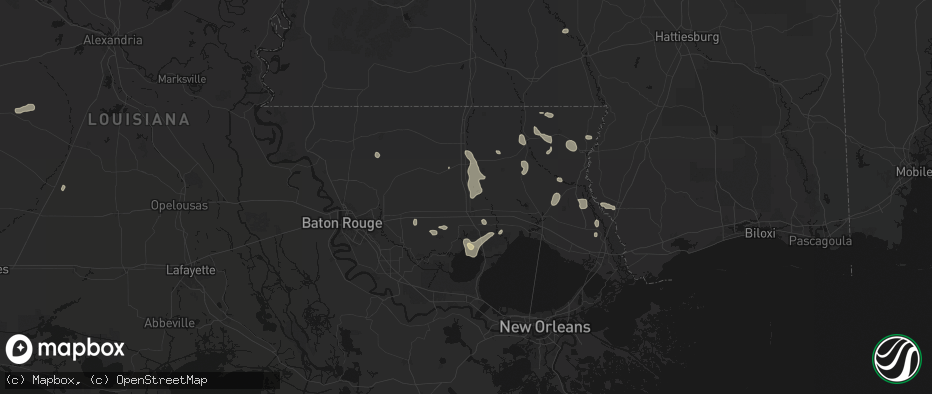 Hail map in Tickfaw, LA on July 5, 2026