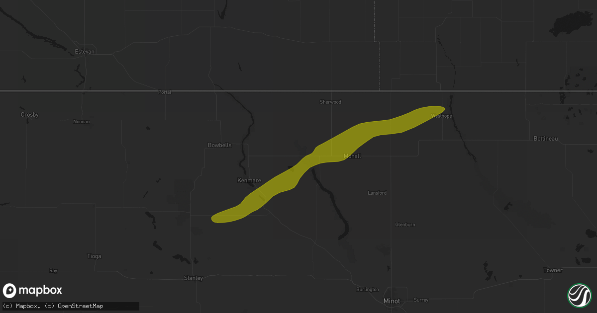 Hail map in Tolley, ND on July 5, 2026