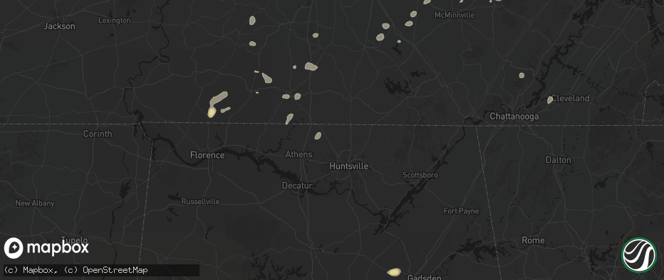 Hail map in Toney, AL on July 5, 2026