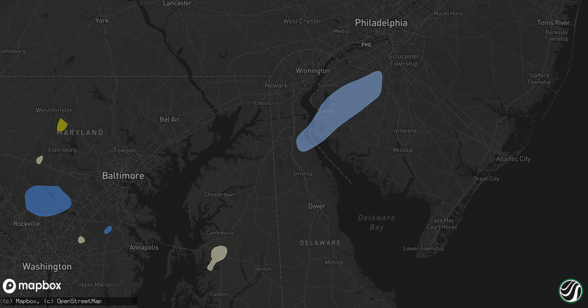 Hail map in Townsend, DE on July 5, 2026