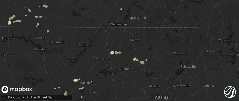 Hail map in Trion, GA on July 5, 2026