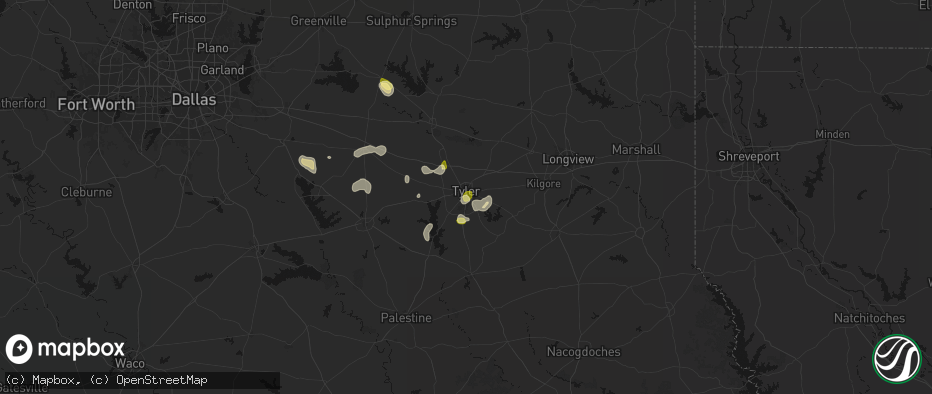 Hail map in Tyler, TX on July 5, 2026