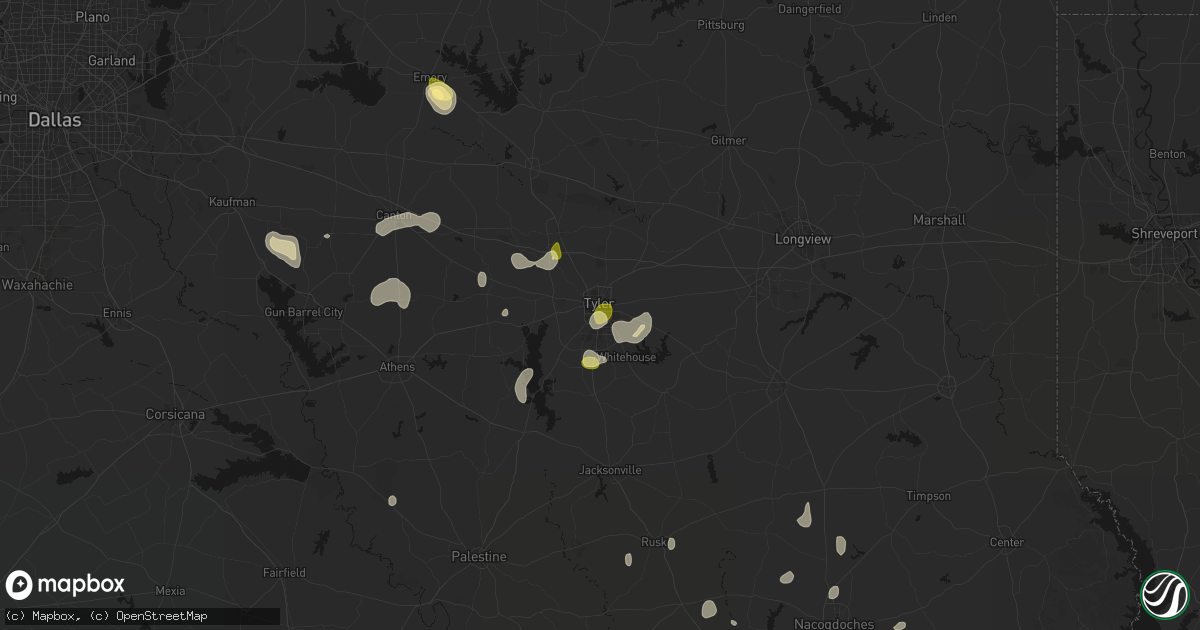 Hail map in Tyler, TX on July 5, 2026