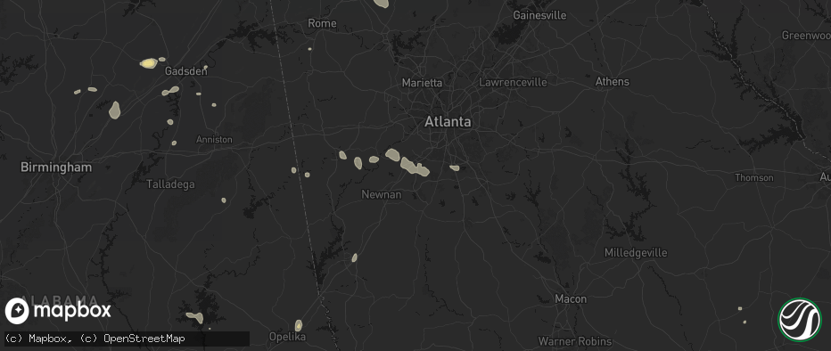 Hail map in Tyrone, GA on July 5, 2026