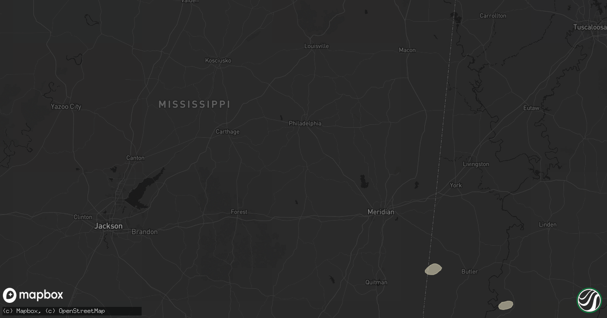 Hail map in Union, MS on July 5, 2026