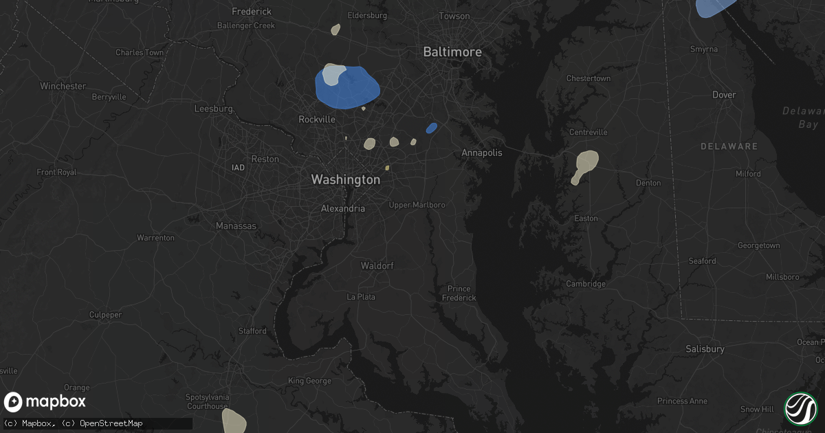 Hail map in Upper Marlboro, MD on July 5, 2026