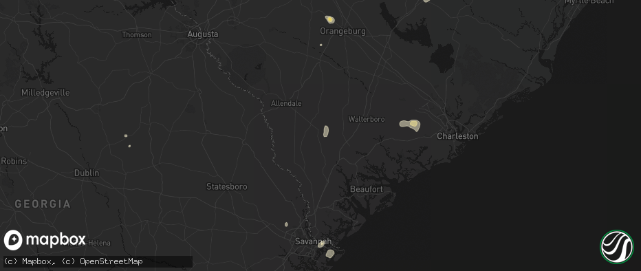 Hail map in Varnville, SC on July 5, 2026