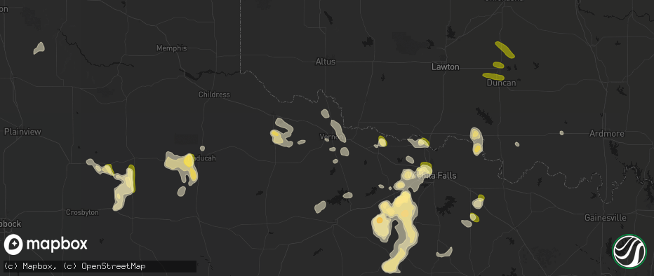 Hail map in Vernon, TX on July 5, 2026