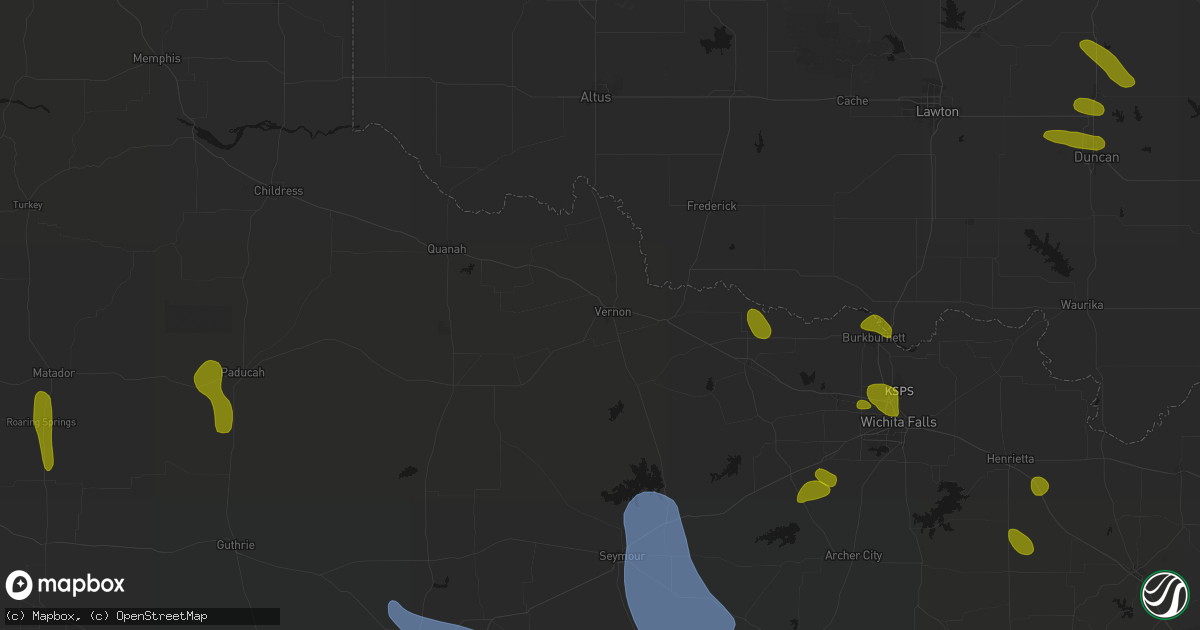 Hail map in Vernon, TX on July 5, 2026