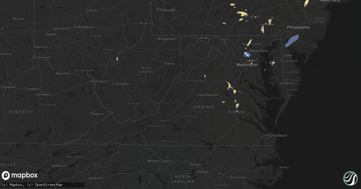 Hail map in Virginia on July 5, 2026