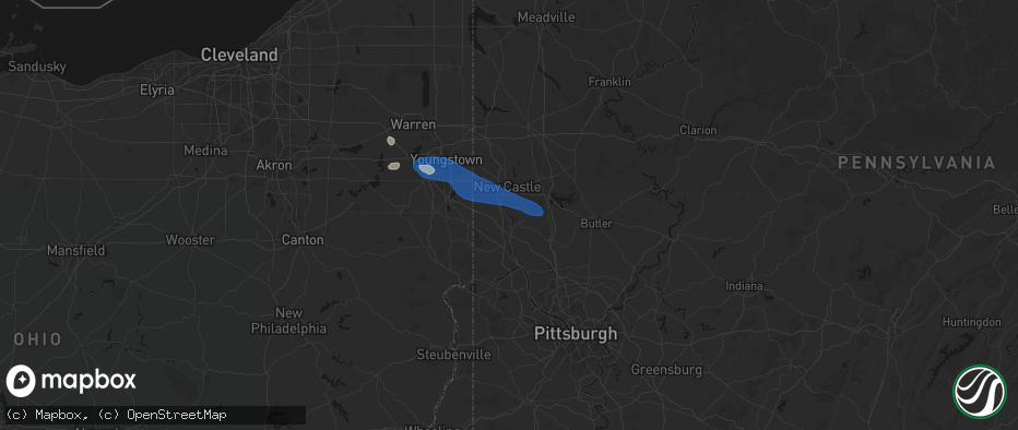 Hail map in Wampum, PA on July 5, 2026