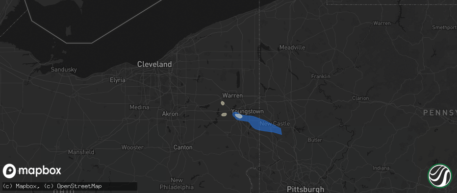 Hail map in Warren, OH on July 5, 2026