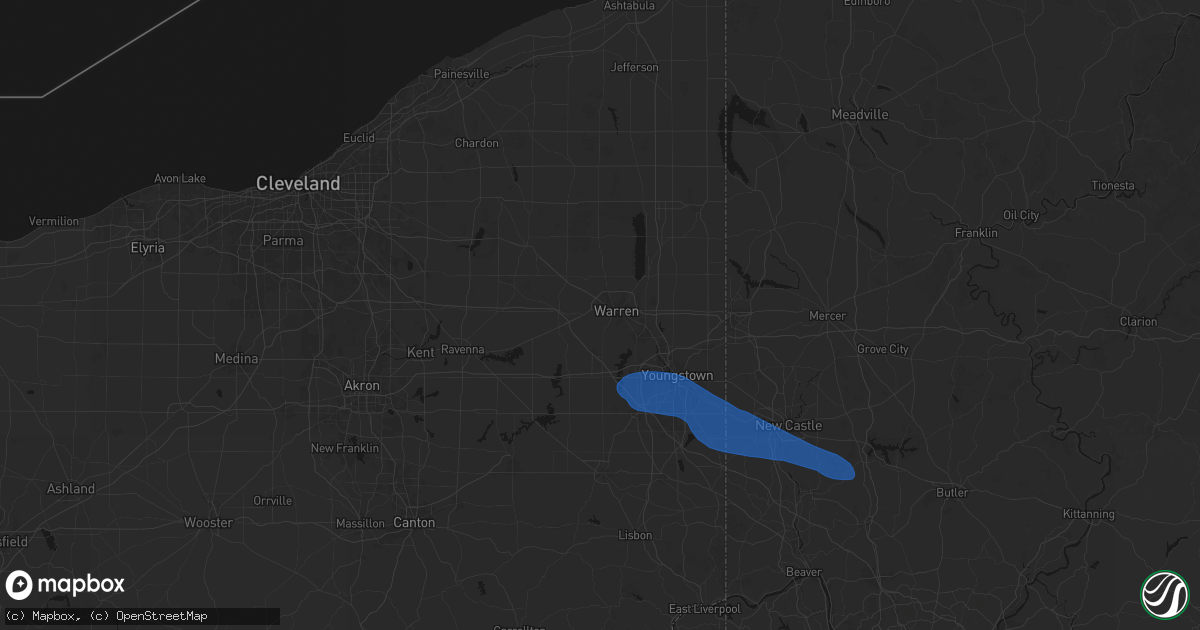 Hail map in Warren, OH on July 5, 2026
