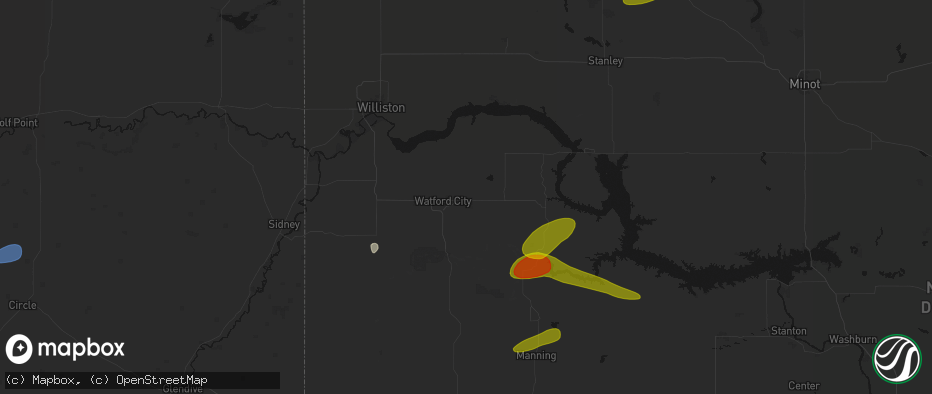 Hail map in Watford City, ND on July 5, 2026